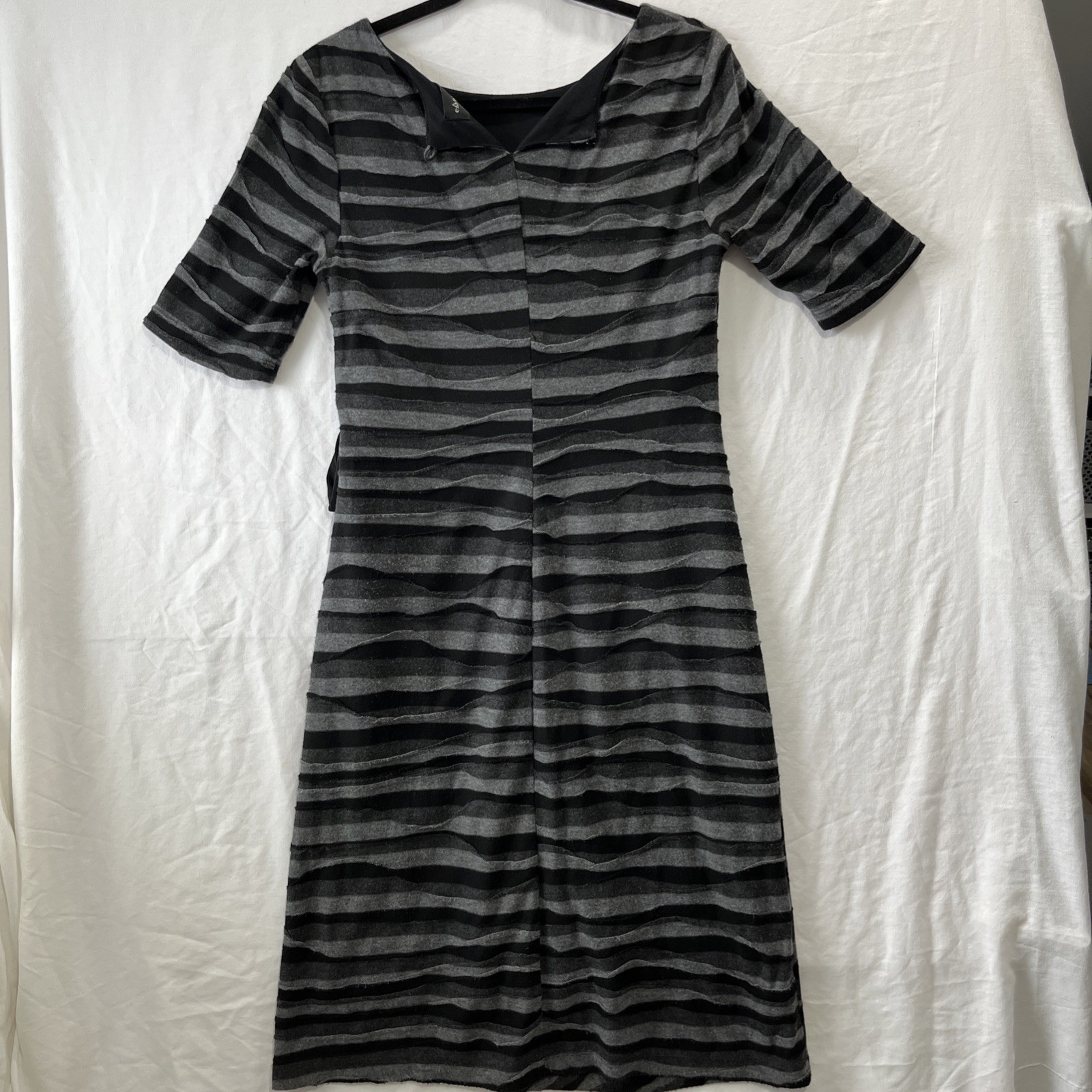 Black Gray Striped Pattern Connected Apparel Dres… - image 2