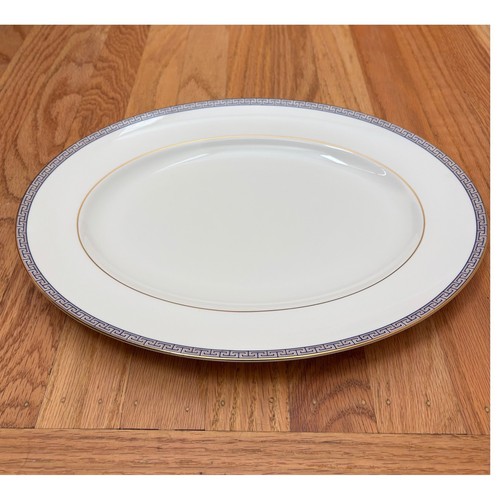 Wedgwood Palatia Bone China Oval Serving Platter Greek Key Gold Blue Excellent
