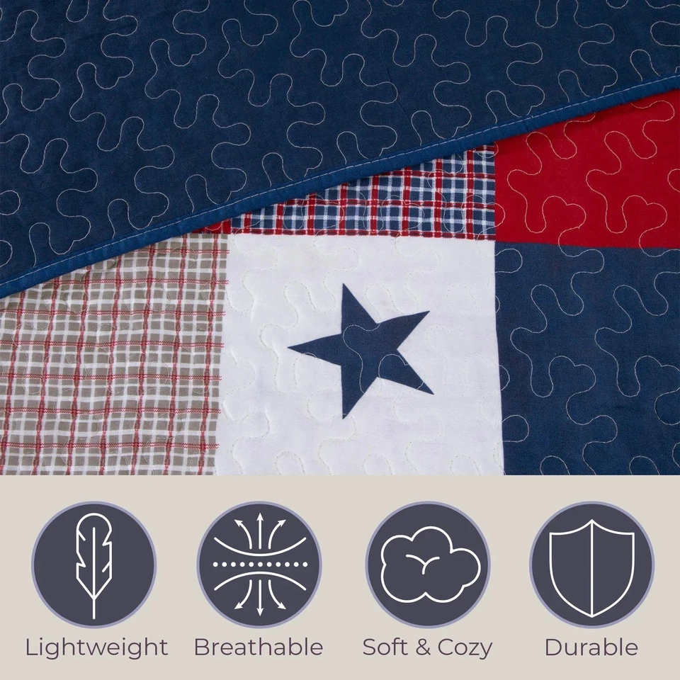 Juego de edredón patriótico Caroline de 2 piezas - Microfibra Americana Stars and Plaid P... Foto 3 de 4