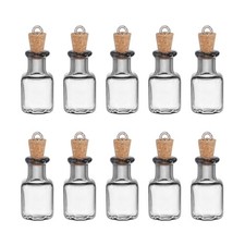 10 Pcs Small Square Mini Glass Bottles Jars with Cork Stopper Eye Screw, Gray