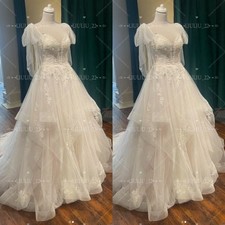 Vintage Wedding Dresses V Neck Ruffly Lace Appliques Sweep Train Bridal Gowns