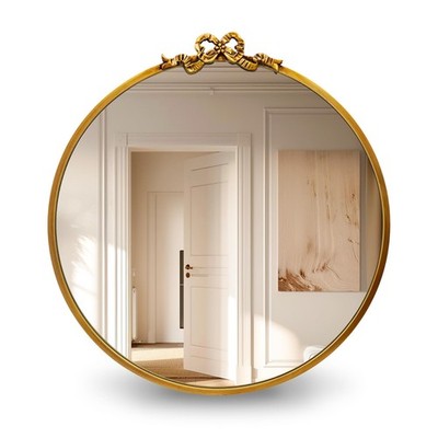 Vintage Round Gold Bow Mirror: 20'' Antique Bathroom Vanity Mirrors with Metal...