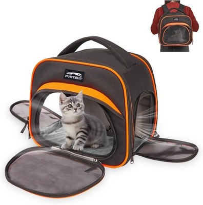 Cat Carrier Backpack, Breathable Collapsible Pet Bag with Safety Leash