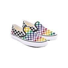 Vans Asher Slip On Youth Sz 5 Rainbow Check Low Skate Sneaker New