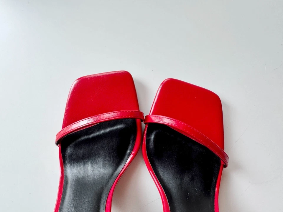 NWOT CALL IT SPRING Biancah Red Vegan Patent Double Ankle Strap Sandals, Size 8 - Image 4 of 4