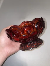 Vintage L.E Smith Red Amberina Moon and Stars Bowl Compote Dish *Glows*