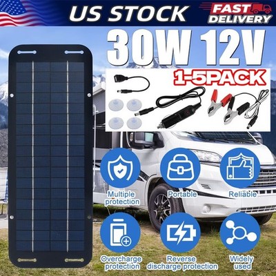 30W Solar Panel 12V Trickle Charger Battery Charger Kit Maintainer Boat Car RV