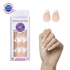 Press On Nails French Coffin Medium KISS imPRESS No Glue Ideal 30 Pack Mani