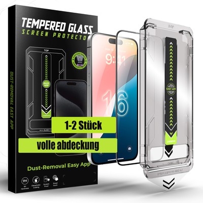 Display Panzerfolie Schutzglas für iPhone 13 14 15 16 17 Pro Max + Anbringhilfe