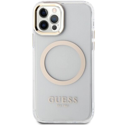 Guess iPhone 12 / 12 Pro Hülle Case Cover MagSafe Outline Translucent gold