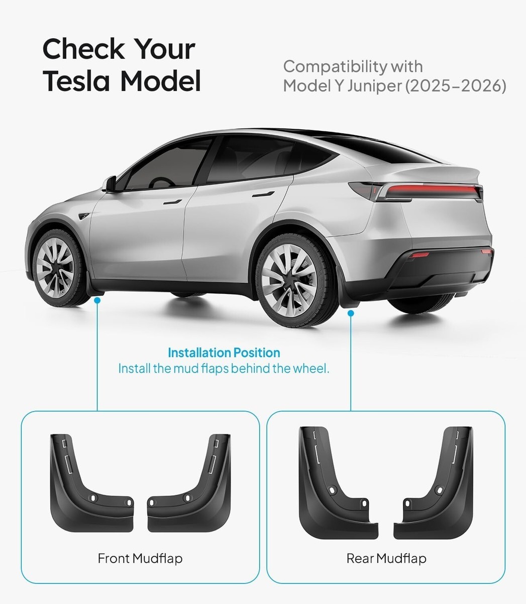 Tesla Model Y Juniper Accessories Wigoo No-Drill Mud Flaps For 2025 Tesla Model Y Juniper - Paint Protection & All-Weather Guards Accessories For - View #9