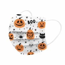 Halloween 10 Pcs Adult 3-Ply Disposable Non Medical Face Mask-White Pumpkin