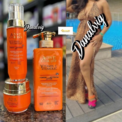 Active Caviar Drip Vitamin C + Turmeric Lotion +serum And Face Cream 3 In 1 Set