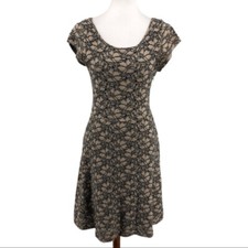 Women's Deletta by Anthropologie Tan Grey Floral Overlay Cap Sleeve Dress sz S