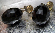 Mourning Jewelry rare antique victorian art nouveau Screw earrings french jet