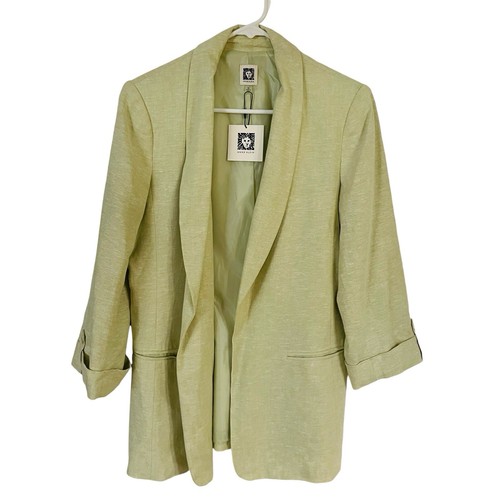 Anne Klein Linen Blend Blazer Jacket Womens M Pear Green 3/4 Sleeve NWT $129