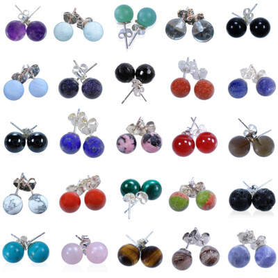 Ohrstecker Edelstein Ohrringe Kugel/Perle 6 mm Durchmesser 925er Silber Schmuck