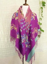 Fashion Square large 135CM Vintage Paisley plaid Cashmere Wool Soft Shawl 14