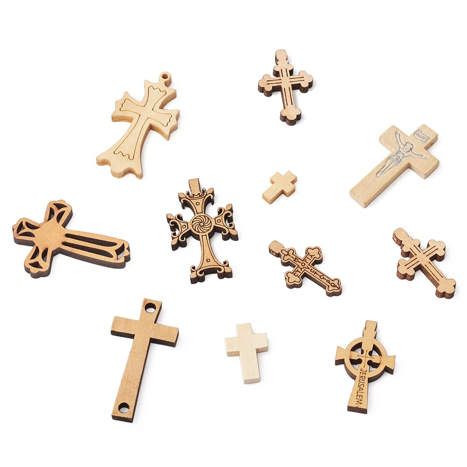 100pc Mixed Wooden Pendants Big Links Cross Charms Craft Jewelry Making 15~47mm - Image 4 of 4