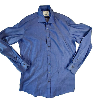 Ron Tomson Los Angeles Mens Large Long Sleeve Shirt Button Blue Tailored Fit
