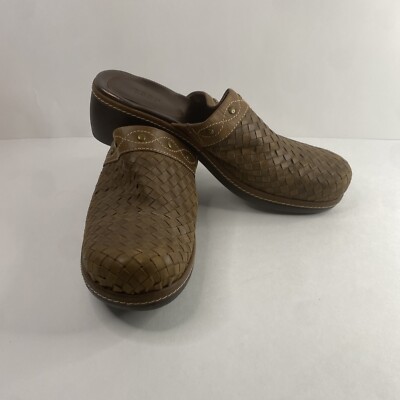 ECCO Women's Brown Woven Leather Mules Clogs Slides Shoe Size EUR 41/US 10.5