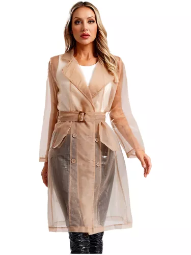 Womens Coat See Through Trench Notch Lapel Jackets Ladies Outerwear Cropped- - Picture 55 of 60