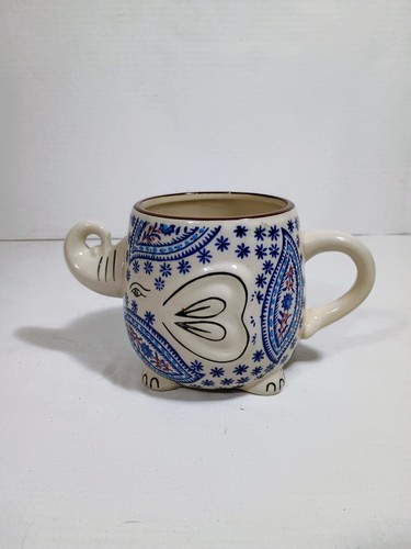 Royal Embossed Lucky Elephant Coffee Tea Mug blue and white - Picture 2 of 6