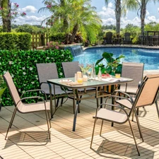 NNECW 7 Piece Patio Dining Set with 6 Stackable Chairs & Rectangular Table
