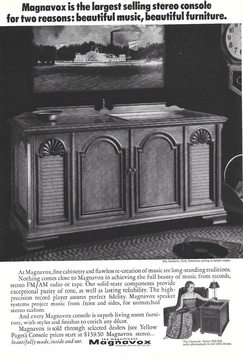 1968 Magnavox Chairside Stereo Vintage Print Ad Ephemera Household