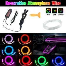 Rgb Led Car Door Dash Ambient Light 4m Optical Fiber Neon Strip Lamp Rc Remote