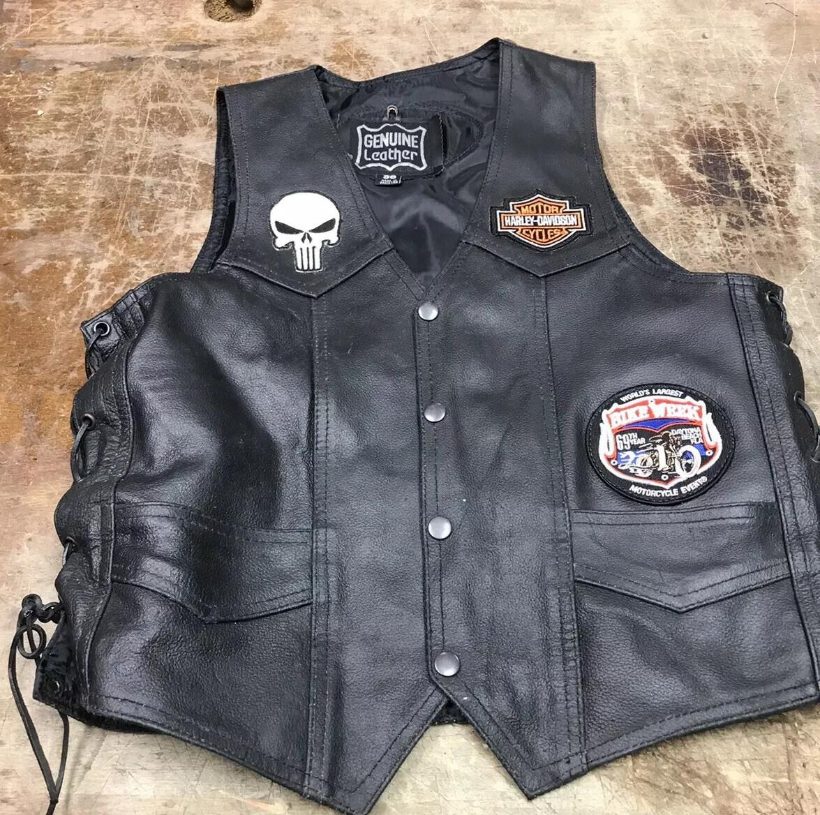 Genuine Black Leather Biker Vest Size 36 | eBay