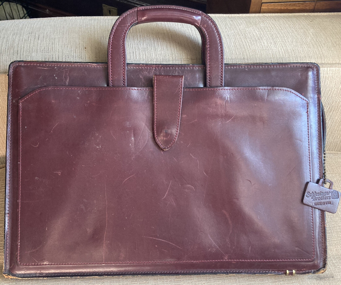 Vintage Schlesinger Oxblood Burgundy Leather Briefcas… Gem