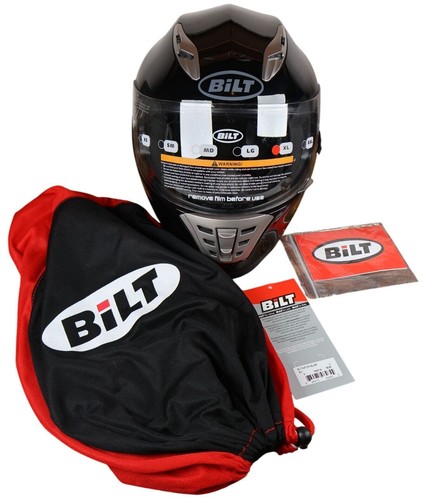 Bilt Raptor Full-Face Motorcycle Helmet With Bag XL DOT Certified Black ...