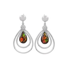 Genuine Ammolite Drop Dangle Earrings 925 Sterling Silver Gemstone Fine Jewelry