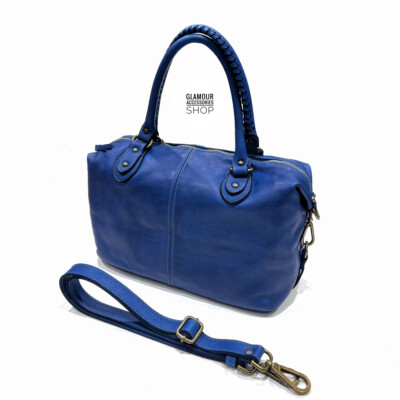 Damen Koffer Tasche Echt Leder gewaschen Vintage Handarbeit MADE IN ITALY FIXY