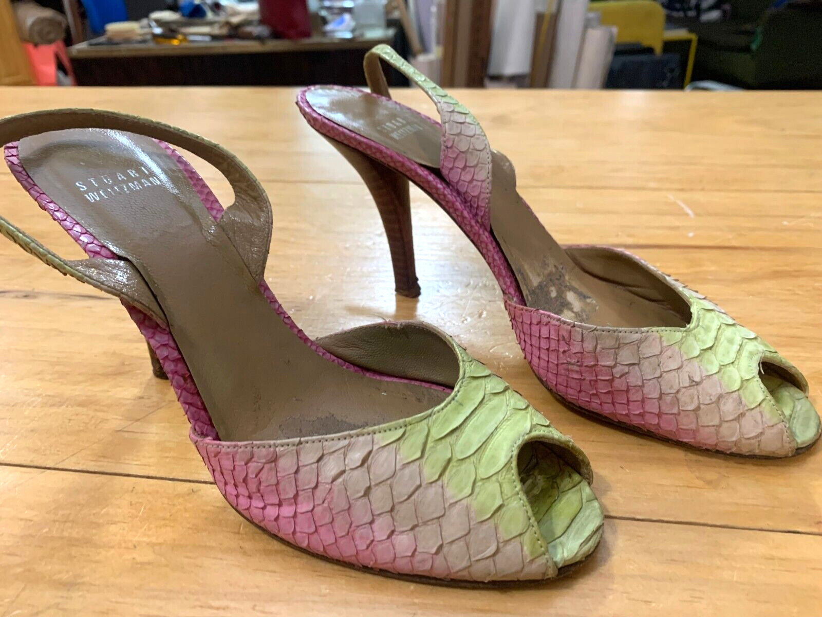 Stuart Weitzman Python Skin Heels Slingback 3 inc… - image 1