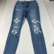 American Eagle Jeans Women's 28x27 Hi Rise Jegging Blue Distressed Denim Tag 4 R