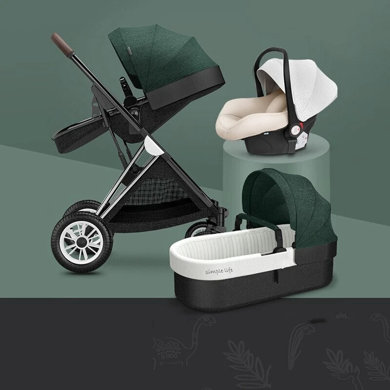New Design Dark Green Color High Landscape Baby Stroller 3 in 1 With Car Seat