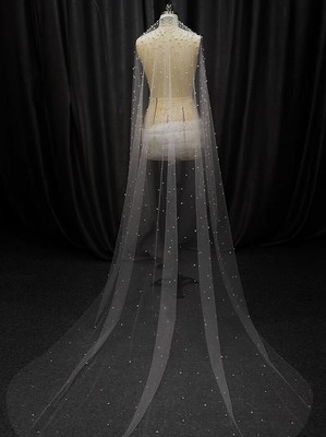 Long Pearl Wedding dress Cathedral 1 layer bridal veil