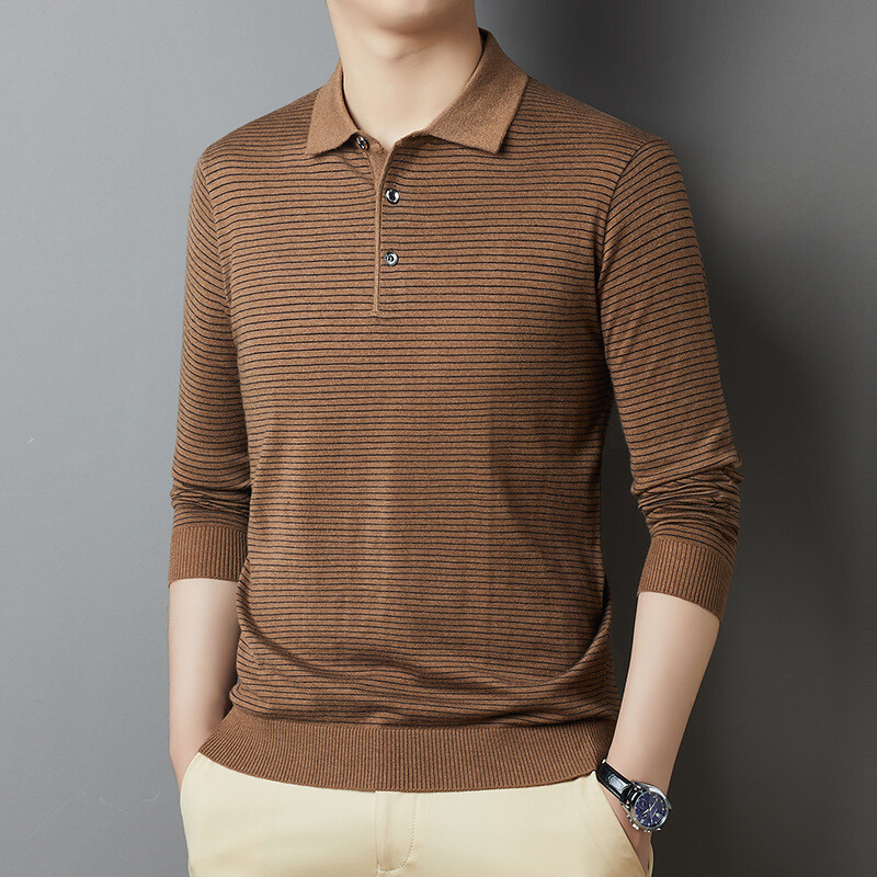 Camisa de punto a rayas para hombre informal de negocios suelta manga larga suéter suéter de lana