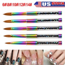 100 Kolinsky Acrylic Nail Brush With Cap Rainbow Crystal Handle 6-14 CRIMPED