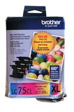 Brother LC75 XL Cyan Magenta Yellow New Sealed With Open Ripped Box Exp: 09-2027