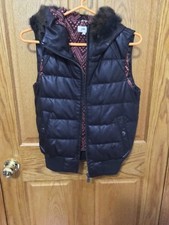 June Leather Vest With Fur-trim Hood Brown Sz. Small