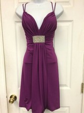 TeaDora Stretch Magenta Spaghetti Straps Crystal Social Cocktail Dress s 12