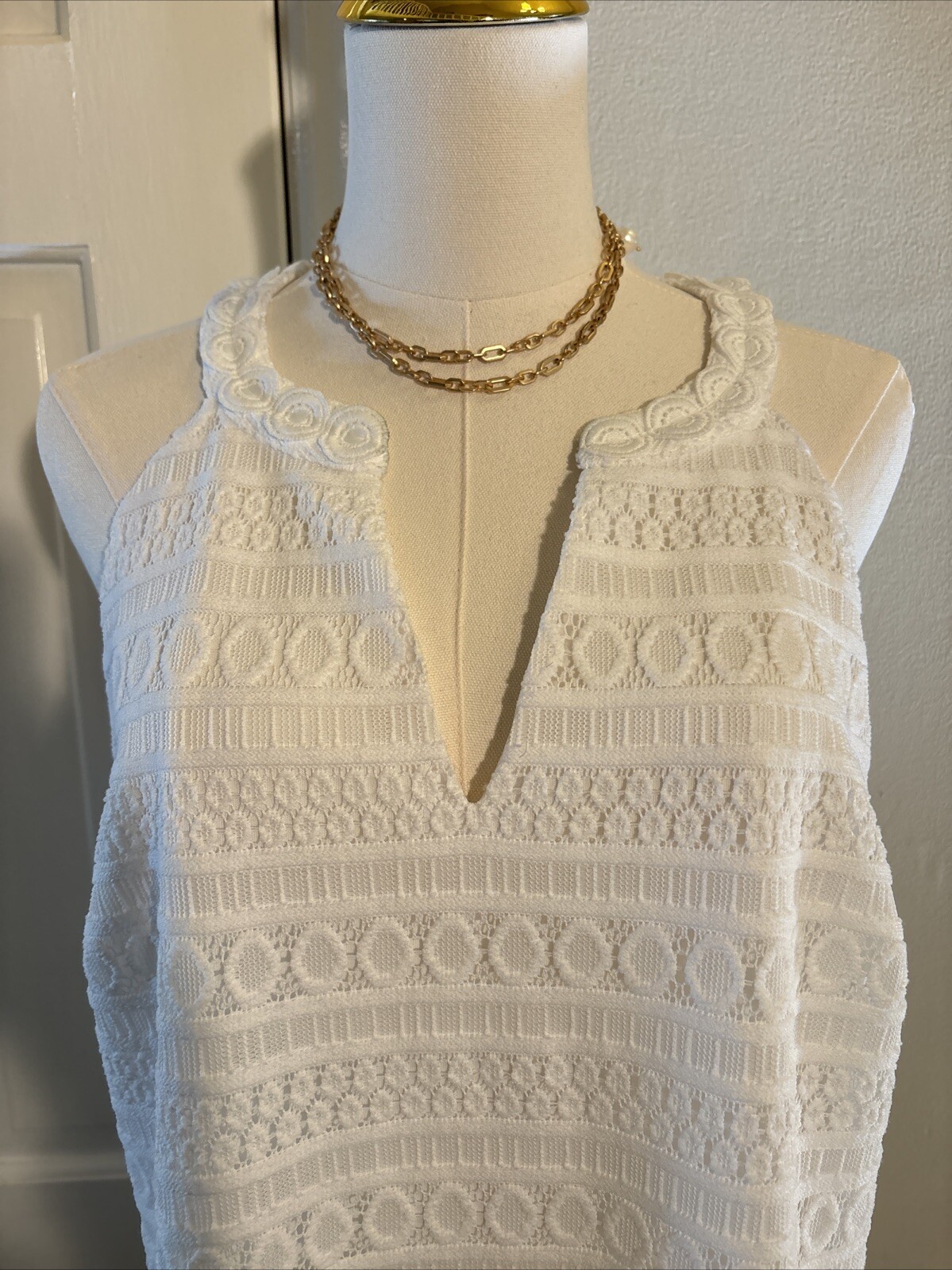 Pappagallo White Eyelet Polyester Lined Shift  Dr… - image 2