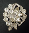 EISENBERG Clear Rhinestone Brooch Silver Tone Vintage Pin Round Marquise Signed