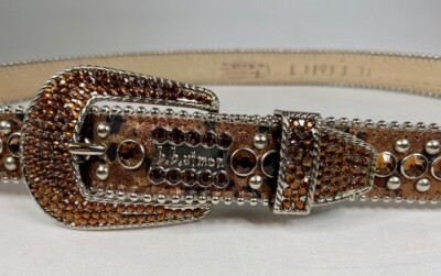 B.B. Simon Silver and Gold Crystal Belt, mauve copper color bb Simon Swarovski Crystals Italian Leather Belts Made in USA main image 3