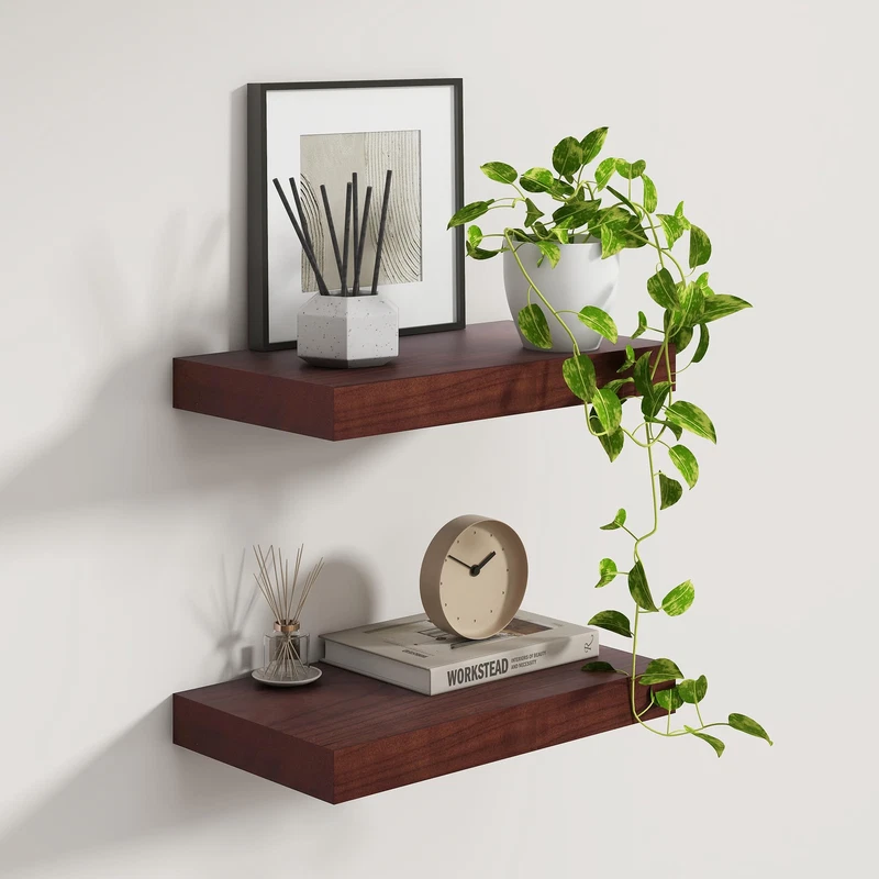 Fun Memories 9 Inch Deep Floating Shelves Rustic Solid Wood Floating Shelf 16