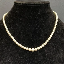 VTG 14k W Gold Akoya PEARL NECKLACE Ivory Graduated Strand Japan AAA Luster 17”