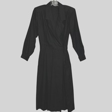 Talbots Wrap Dress Womens Black 100% Silk Pleated Dark Academia Classic Chic 10P